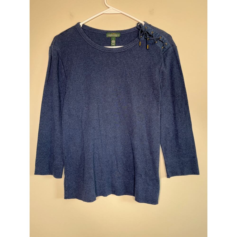 Lauren Ralph Lauren Navy Gold Nautical Shoe Lace Tie Shoulder Old Money Shirt L